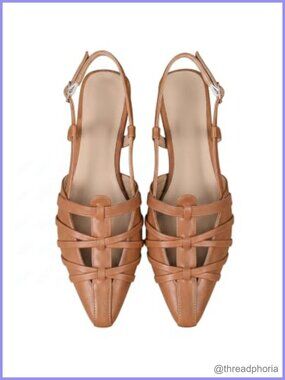 Faux Leather Pointed Toe Slingback Low Heel Flat Sandals